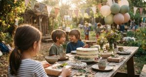 Enfants célébrant un anniversaire thématique lors d'un atelier