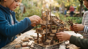 Enfant dessinant un plan de construction avant l'atelier petits bâtisseurs