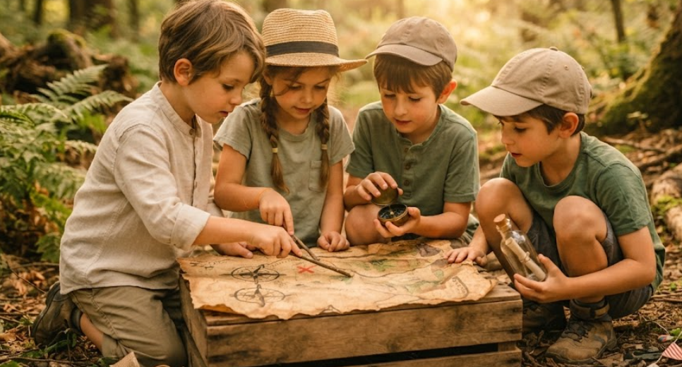 Enfants réfléchissant autour d'un jeu de société stratégique